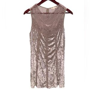 Entro Velvet Lace Mini Dress Taupe Boho Romantic Sleeveless NWT Size M